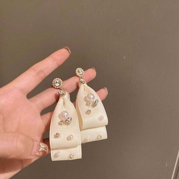 

925 silver needle zircon pearl fabric earrings european and american exaggerated fairy temperamental earrings mori style clear trendy earrin, Golden