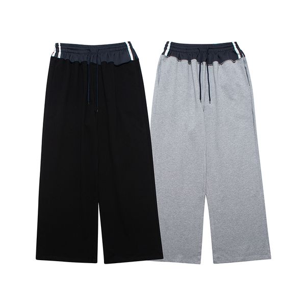 

high street drawstring wide leg casual sweatpants men and women retro hip hop color match loose trousers oversized, Black;brown