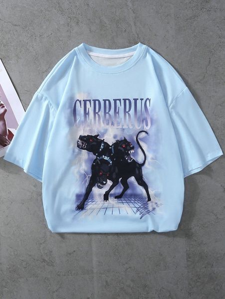 

men letter & animal print tee 23ep#, White;black