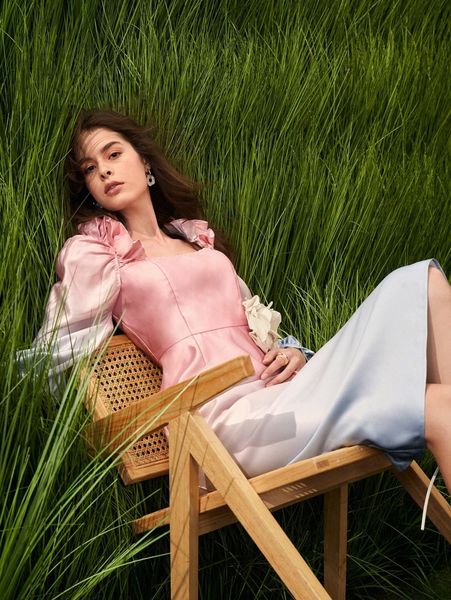 

ombre print lantern sleeve ruffle detail dress 27wj#, Black;gray