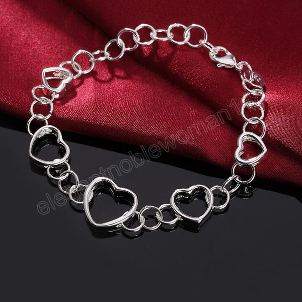 

925 silver color heart bracelets for woman men classic wedding party christmas gift fashion jewelry, Golden;silver