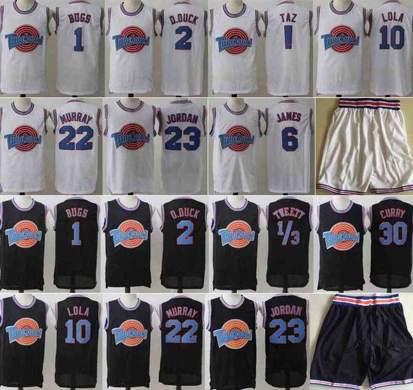 

space jam jersey movie tune squad looney daffy duck bill murray lola bugs bunny taz tweety michael james curry basketball shorts black white