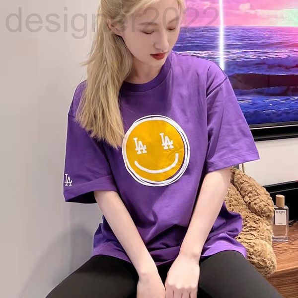 

women's t-shirt designer brand mb summer color contrast graffiti smiling face letter printing large round neck men's and women&#03, White