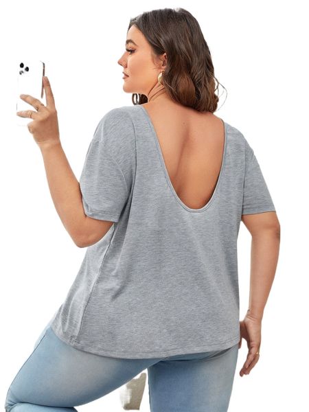 

plus solid open back tee q7wy#, Black