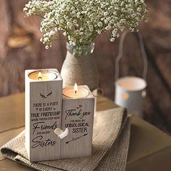 Kerzenhalter aus Holz herzförmiger Halter Kerzenhalter Valentinstag Tisch Geschenk Tag Hochzeit Dekor Home Desktop Ornamente D4y4