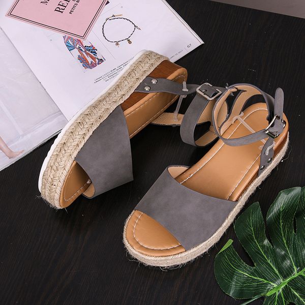 

wedges shoes of women summer leopard open toe flat roman sandals leopard straw platform sandals size 43 zapatillas mujer 220725, Black