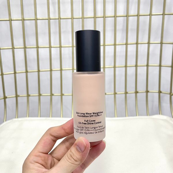 Brand Skin Long Wear Weightless Foundation, volle Abdeckung, ölfrei, Glanzkontrolle, SPF15, Make-up-Kosmetik, 30 ml, vollständige Abdeckung, leichtes Gesicht, makellos, verdeckt