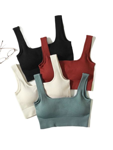 

4pack high support seamless rib-knit sports bra w0om#, Gray