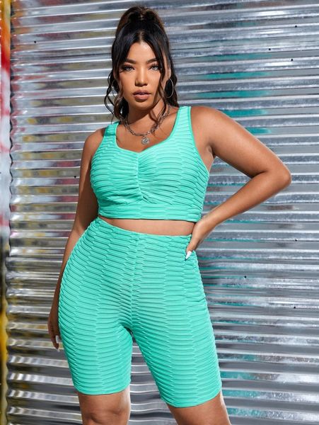 

plus honeycomb textured tank & biker shorts w3ev#, Black