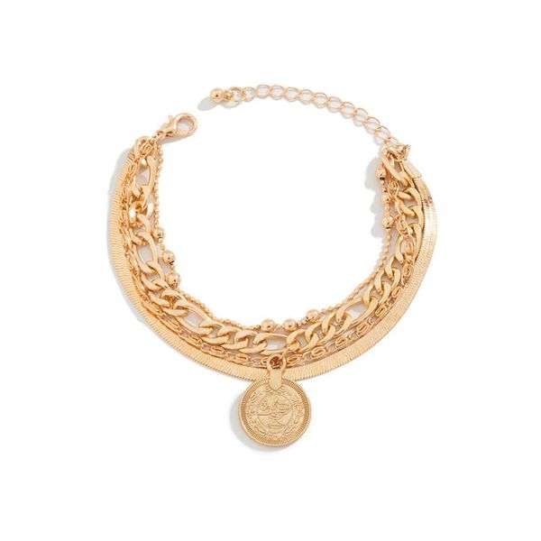 

link chain bohemian gold color tassel coin bracelets for women punk jewelry geometric layered hand bangles charm accessories, Black