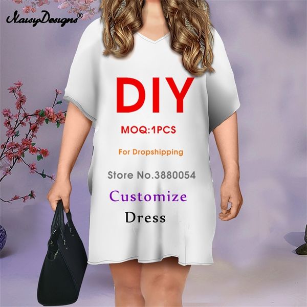 NoisyDesigns 3D Imagem personalizada gratuita Mulheres de camisa de camisa de tamanho grande Festa de mangas curtas Girls Lady Vestidos Mujer Drop 220616