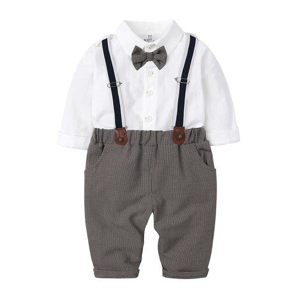 Toddler Boys Gentleman Outfit Abiti Camicia a maniche lunghe per bambini Papillon Bretelle Pantaloni Bottoni Abiti da cerimonia per bambini per matrimoni formali