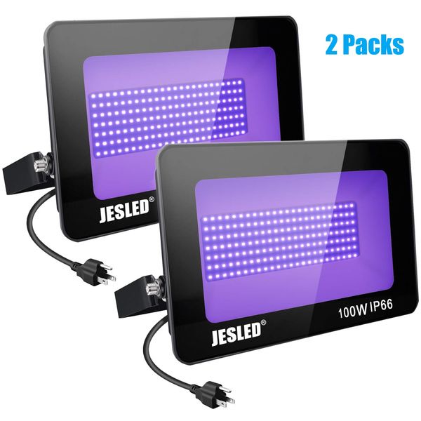 US STOCK 100W LED Blacks FloodLight 2 Pack Blacklights per Glow Flood Lights con spina IP66 Impermeabile Stage Lighting Acquario Body Paint Black Poster Room Party