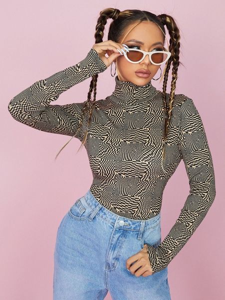 

geo print high neck tee m3oj#, White