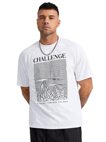 

extended sizes men geo & slogan graphic tee b4bw#, White;black