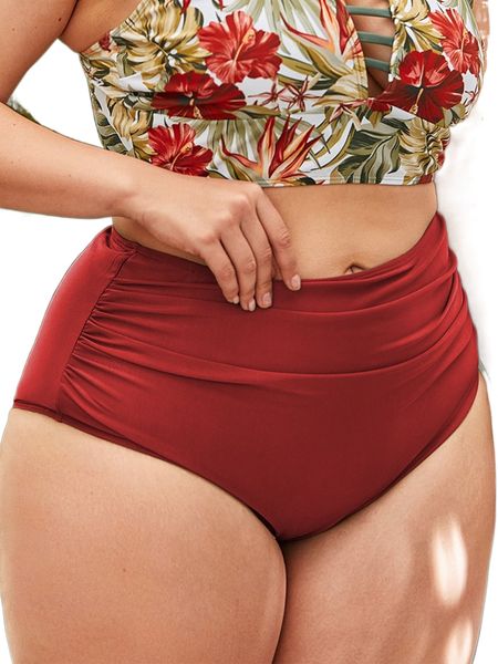 

plus solid ruched bikini bottom s3xp#, Black