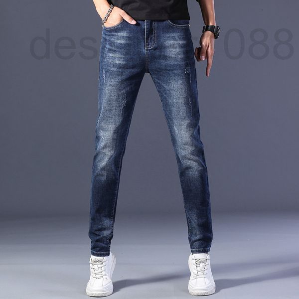 

men's jeans designer summer 2022 new jeans for young men korean elastic slim fit brand men's pants kbk7, Blue
