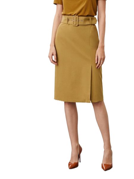 

motf premium wool-mix straight belted skirt d0hh#, Black