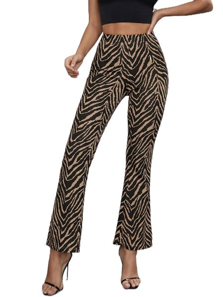 

elastic waist flared leg pants 41pd#, Black;white