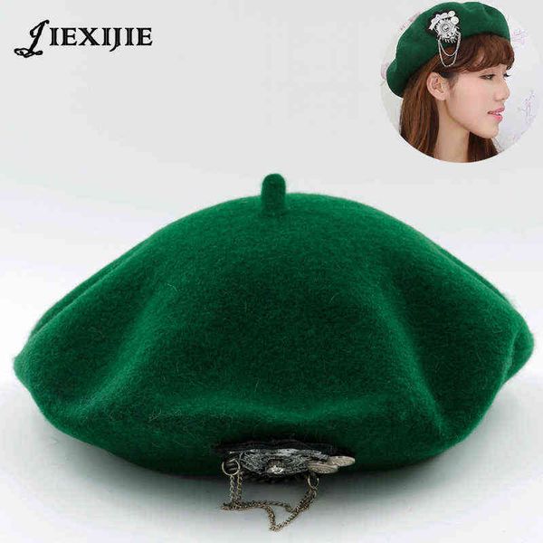 JIEXIJIE HOT 100 Lã Boés fêmeas Chapéus de inverno Modelos Vivi Relógios de lã boinas de ladras Painter Hat RiBet Round Cap for Women J220722