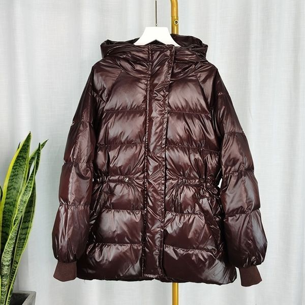 

winter jacket women hooded outwear white duck down jacket waist down parka snow coat female winter coat women y201026, Black