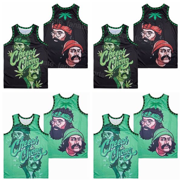 1980 Basquete Cheech e Chong Broccoli City Filme Jerseys Hiphop Preto Verde Vermelho All Stitched Hip Hop Puro Algodão Respirável para Fãs de Desporto Uniforme Topo / Bom