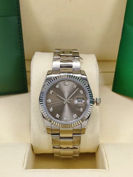 

36mm woman watches automatic mechanical diamond iced out women's wristwatches full stainless steel strap fashion designer lady wristwat, Slivery;brown