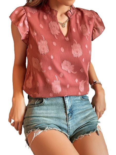 

floral print butterfly sleeve blouse v5x4#, White