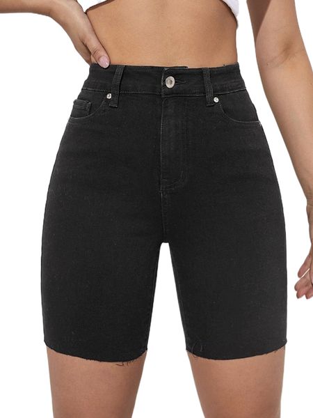 

raw hem denim biker shorts 78hl#, White;black