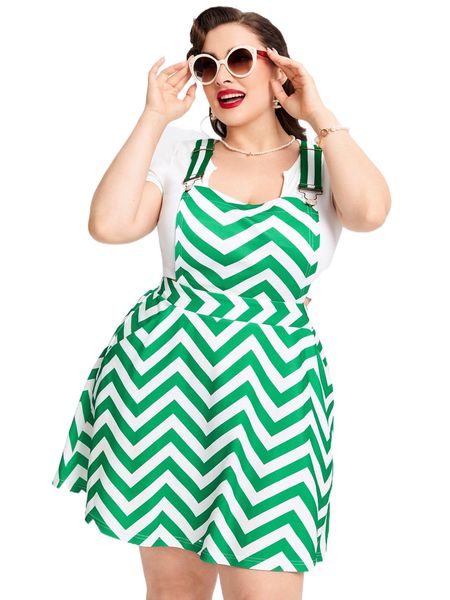 

plus chevron print overall dress without tee s0nn#, Black