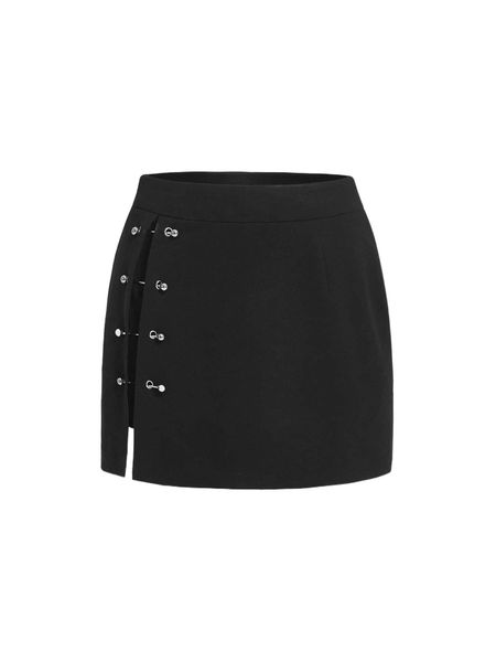 

mod pin detail split side detail skirt q53u#, Black