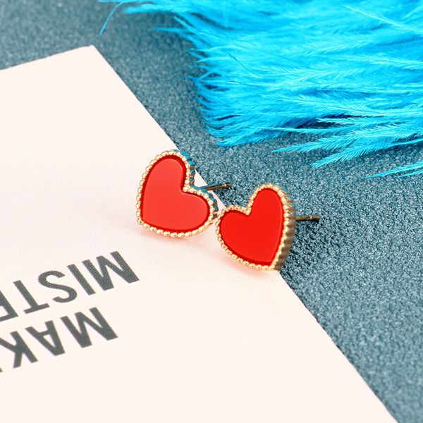 

fashion designer clover sweet heart stud earrings green red white black stainless steel ear rings jewelry for women, Golden;silver