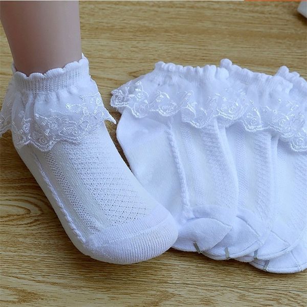 

mesh socks breathable cotton lace with ruffle princess children ankle short sock white pink yellow for baby girls kids toddler 220711