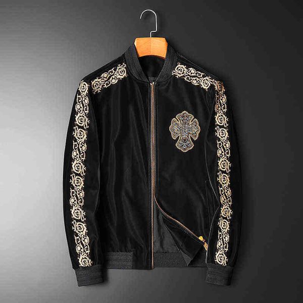 

2021 autumn and winter new european jacket men's embroidery drilling cardigan baseball collar european trend jacket t220816, Black;brown
