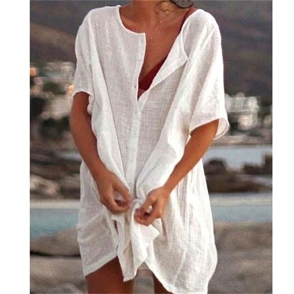 Abito longuette da donna in cotone di grandi dimensioni 8XL Bianco Oversize Abiti casual da spiaggia Moda estiva femminile Camicia allentata Abiti da donna 220406