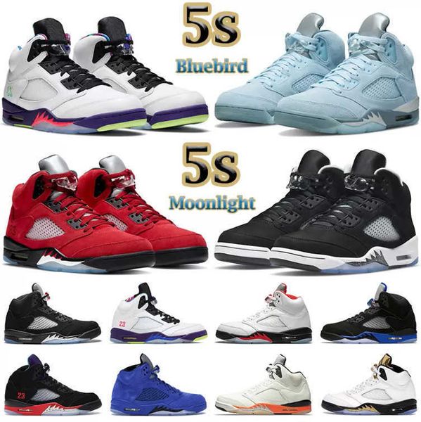 

5s athletic basketball shoes men jumpman 5 bluebird moonlight raging red stealth 2.0 alternate grape what the anthracite metallic white, Black