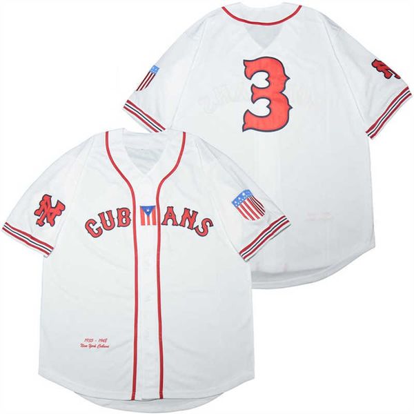 

men movie 3 button-down cubans baseball jersey new york vintage team color white cooperstown cool base retire breathable retro all stitching, Black