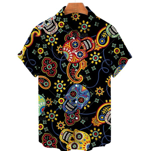 

summer skull 3d print hawaiian t-shirt for men 5xl oversized short sleeve character man breathable loose shirts, White;black