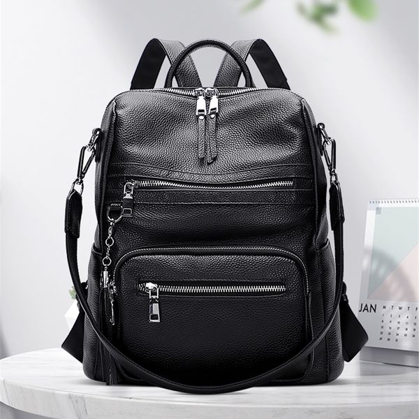

doleesune genuine leather backpack for women large capacity shoulder bag for ladies female rucksack with tassel multiple pockets 220517