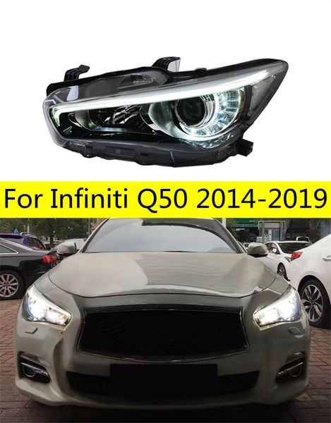 

car lights for infiniti q50 led headlight projector lnes 2014-20 19 head lamp animation dynamic signal drl auto accessories