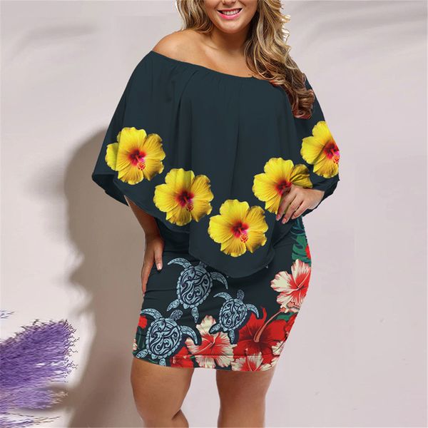 

noisydesigns floral print bodycon dress women elegant off shoulder ruffle plumeria laides maxi vestito floreale 220627, Black;gray