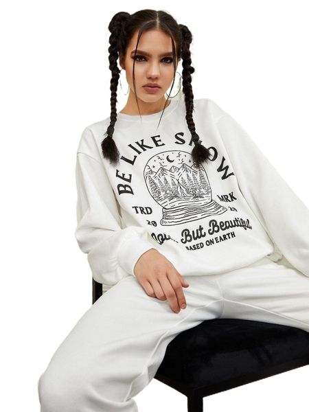 

x folluther mountain and slogan graphic drop shoulder sweatshirt h5g6#, Black