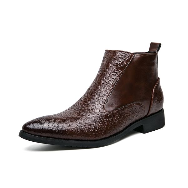 

size 38-48 winter chelsea boots british style pointed leather boots men ankle boots fashion ankle for me, Black