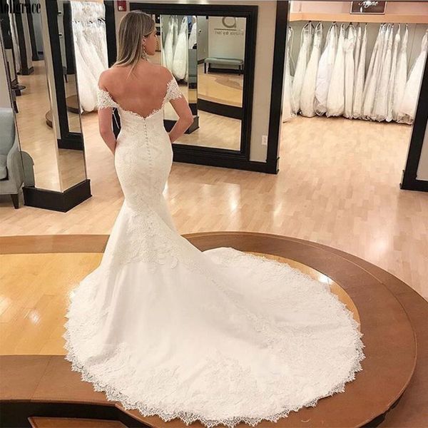 

lace applique wedding dress mermaid sweetheart backless bridal dress 2022 plus size vestidos de noiva long train, White