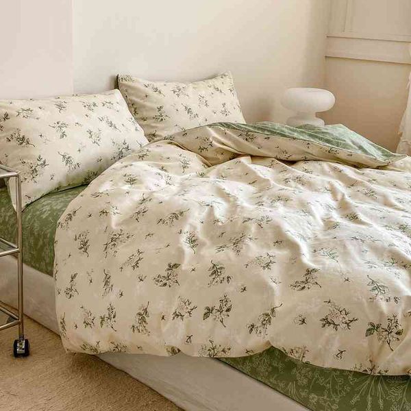 

spring and summer cotton four piece set ab version flower pure bed sheet quilt cover three