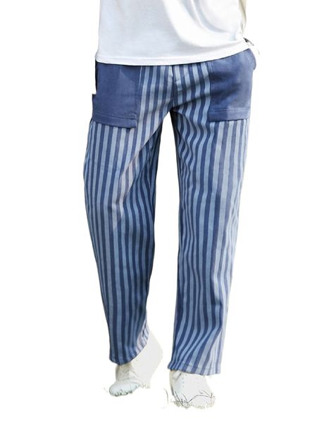 

men striped print slant pocket pants t8vd#, Black