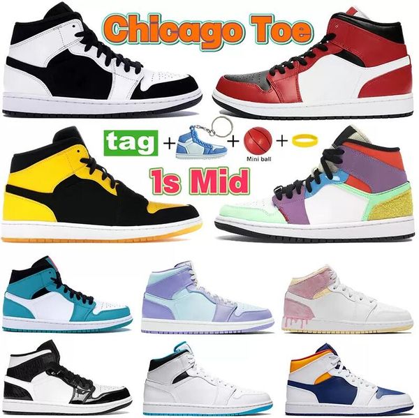 

1s 1 men women basketball shoes carbon fiber chicago toe white black pink light smoke grey danded purple unc bred multi-color sneakers train