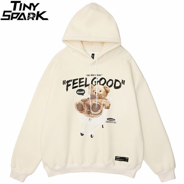 

men hip hop hoodie sweatshirt streetwear bear letter shopping cart print pullover autumn harajuku cotton hooded 220325, Black