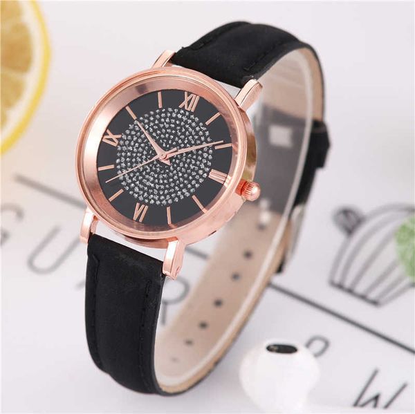 

women watch leather ladies fashion simple watches quartz starry sky dial women's clock, Slivery;brown