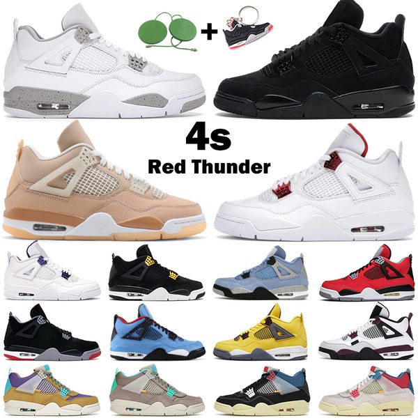 

mens basketball shoes 4s jumpman 4 university blue black cat shimmer fire red metallic white sail yellow men sports sneakers